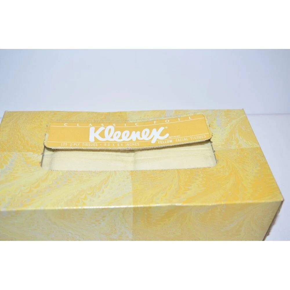 Vtg 80s Kleenex Yellow Facial‎ Tissues Classic 1987 Family Size 175-2 Ply